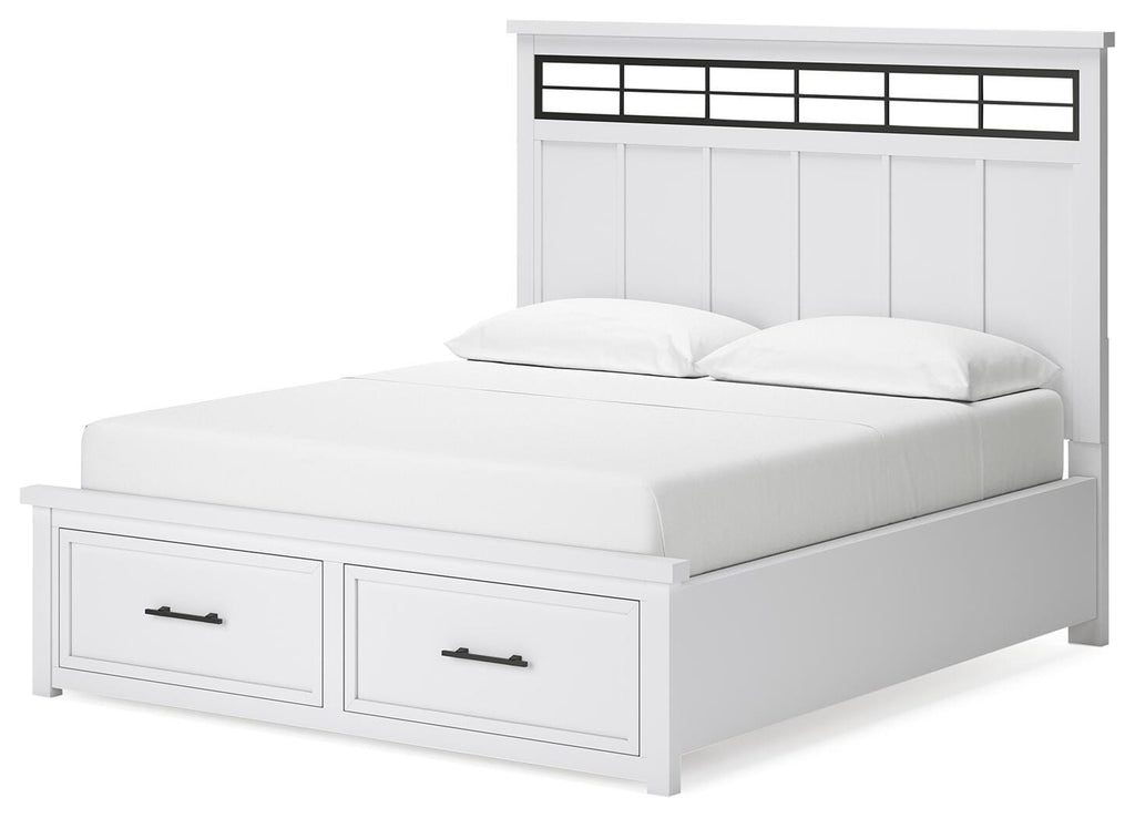 Ashbryn California King Panel Storage Bed in White/Natural, angle view