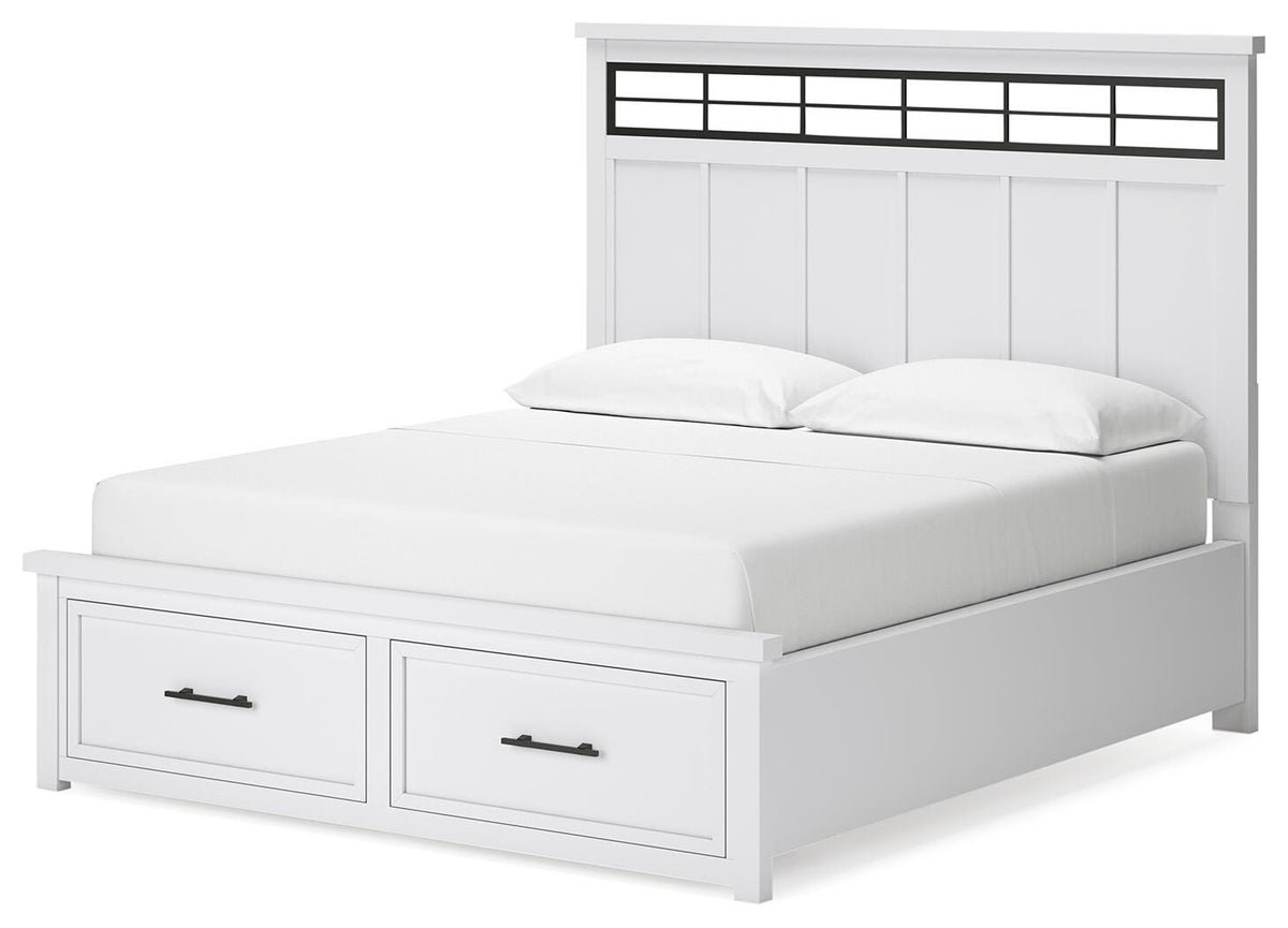Ashbryn California King Panel Storage Bed in White/Natural, angle view