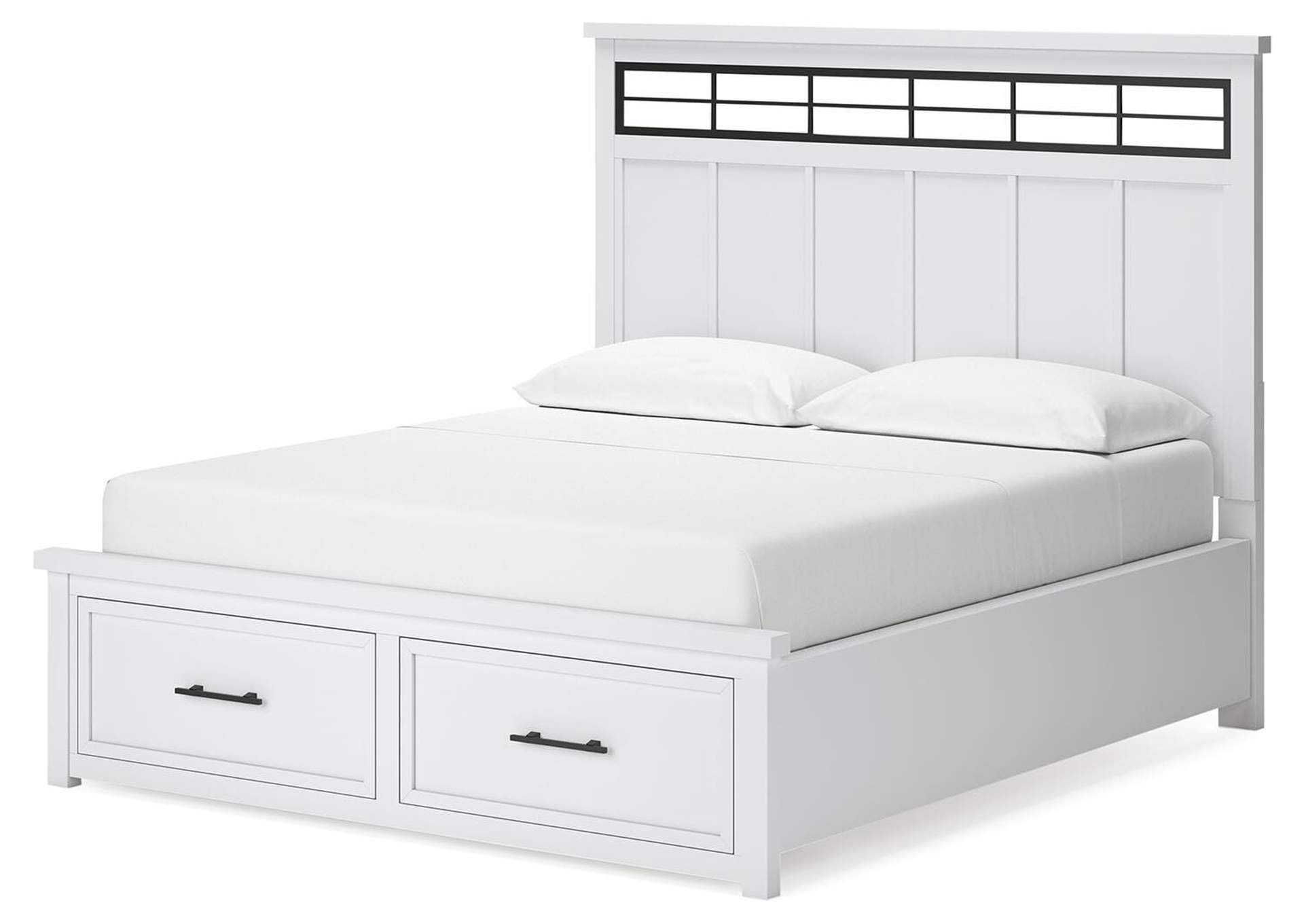 Ashbryn California King Panel Storage Bed, Dresser and 2 Nightstands angled view