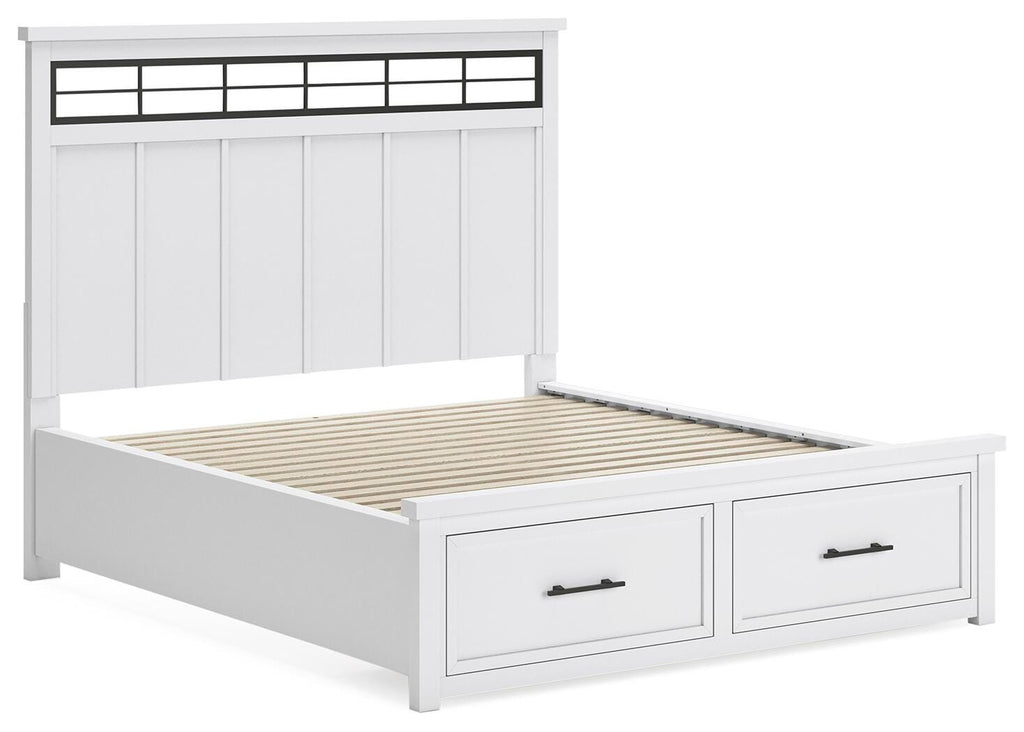 Ashbryn California King Panel Storage Bed in White/Natural, angle view
