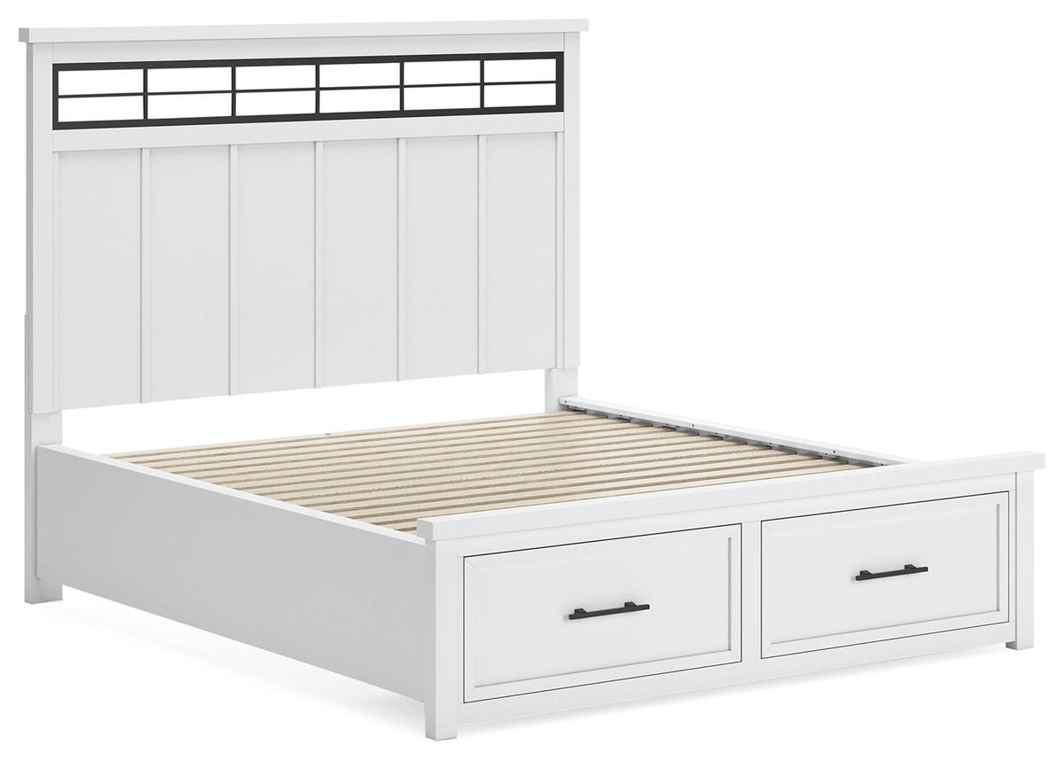 Ashbryn California King Panel Storage Bed in White/Natural, angle view