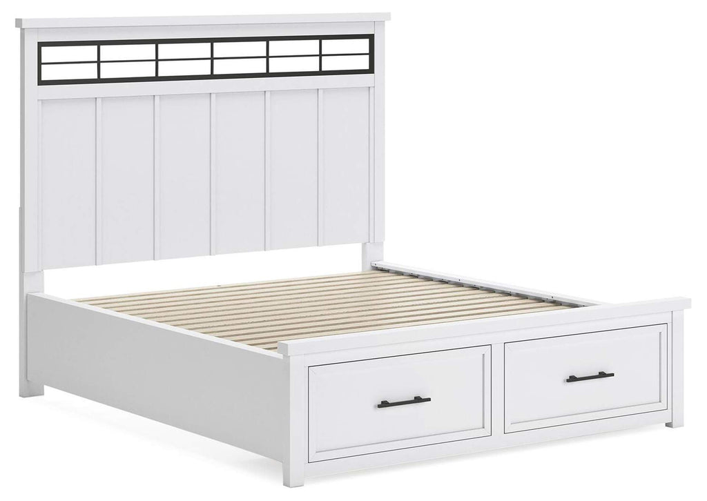 Ashbryn California King Panel Storage Bed, Dresser, Mirror, Chest and 2 Nightstands angled view