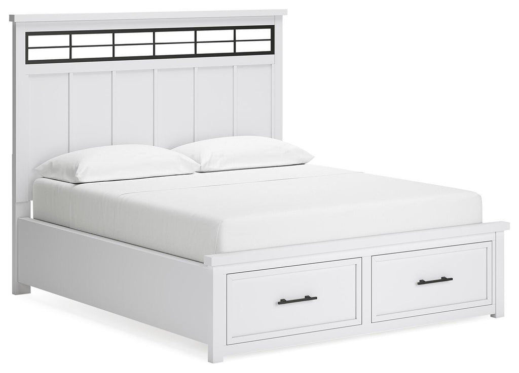 Ashbryn California King Panel Storage Bed in White/Natural, angle view