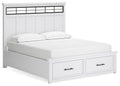 Ashbryn California King Panel Storage Bed in White/Natural, angle view
