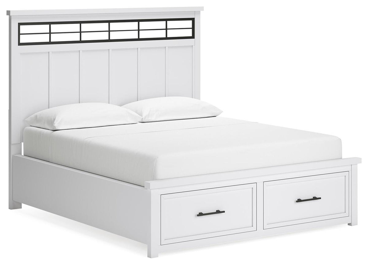Ashbryn California King Panel Storage Bed in White/Natural, angle view