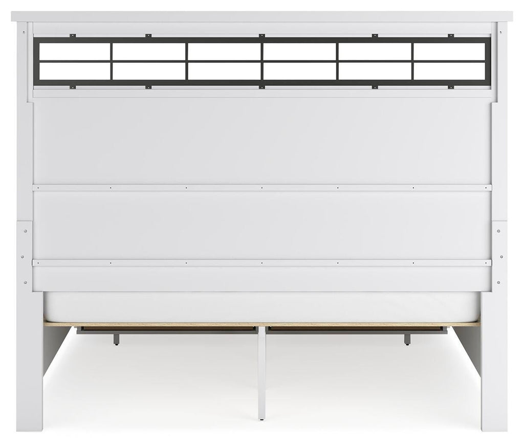 Ashbryn California King Panel Storage Bed in White/Natural, back view