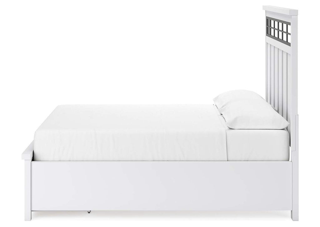 Ashbryn California King Panel Storage Bed, Dresser, Mirror and Nightstand side view