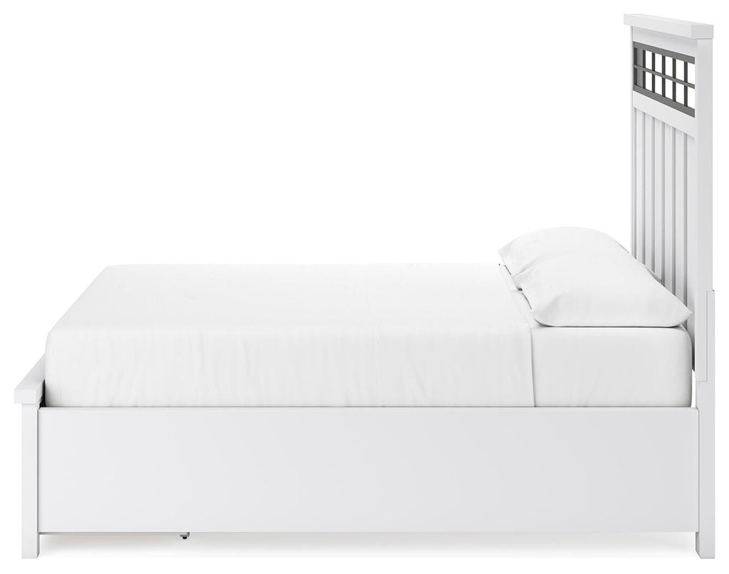 Ashbryn California King Panel Storage Bed in White/Natural, alternate side view