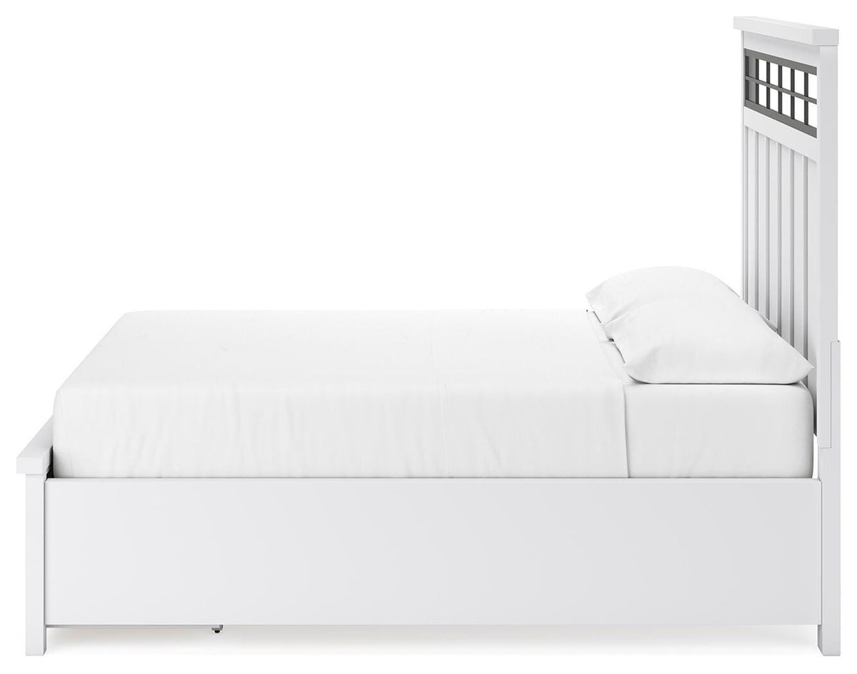 Ashbryn California King Panel Storage Bed in White/Natural, alternate side view