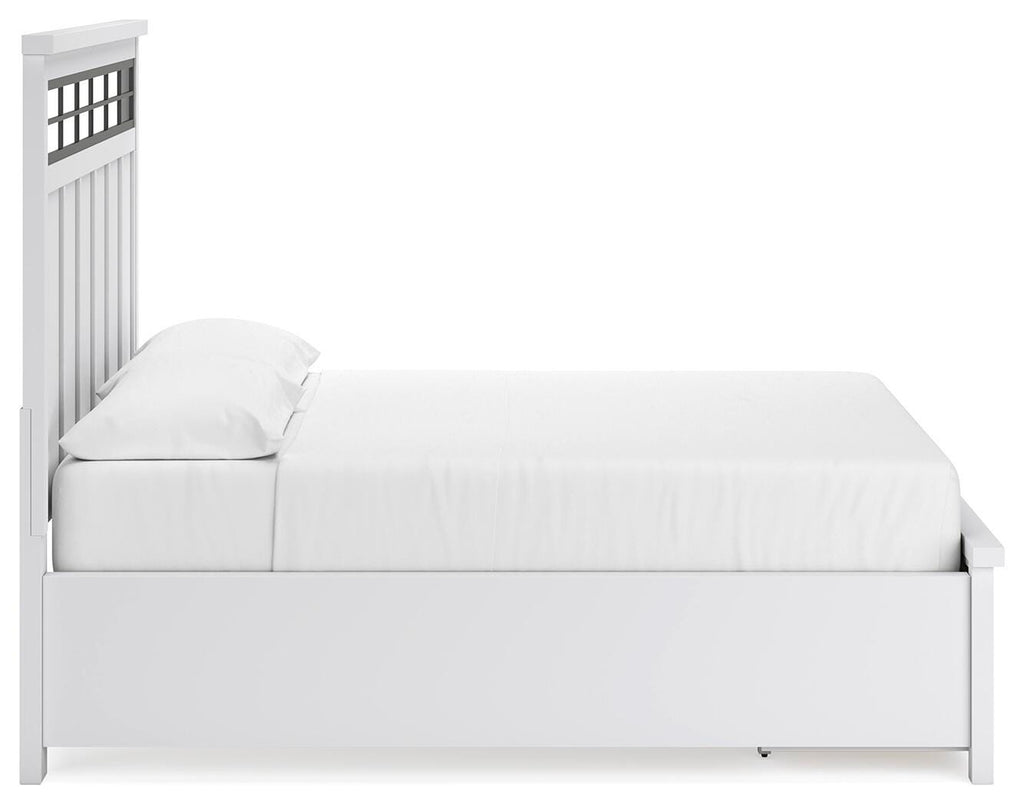 Ashbryn California King Panel Storage Bed in White/Natural, side view