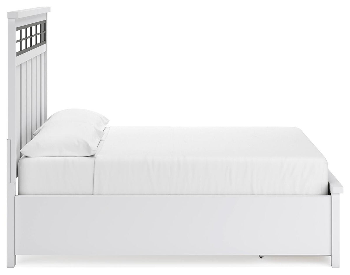 Ashbryn California King Panel Storage Bed in White/Natural, side view