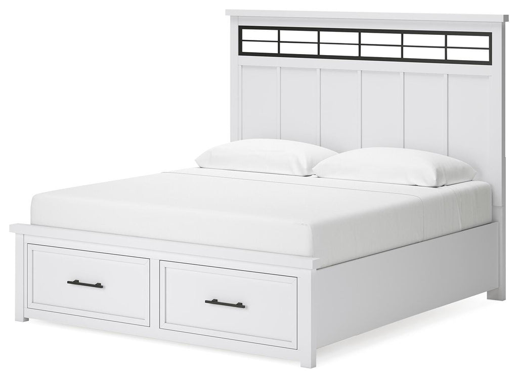 Ashbryn King Panel Storage Bed in White/Natural, angle view