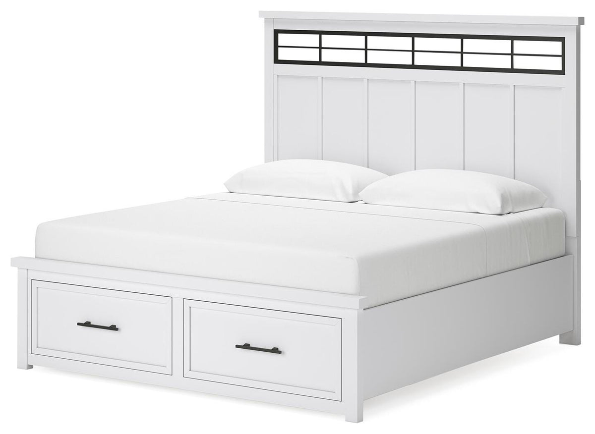 Ashbryn King Panel Storage Bed in White/Natural, angle view