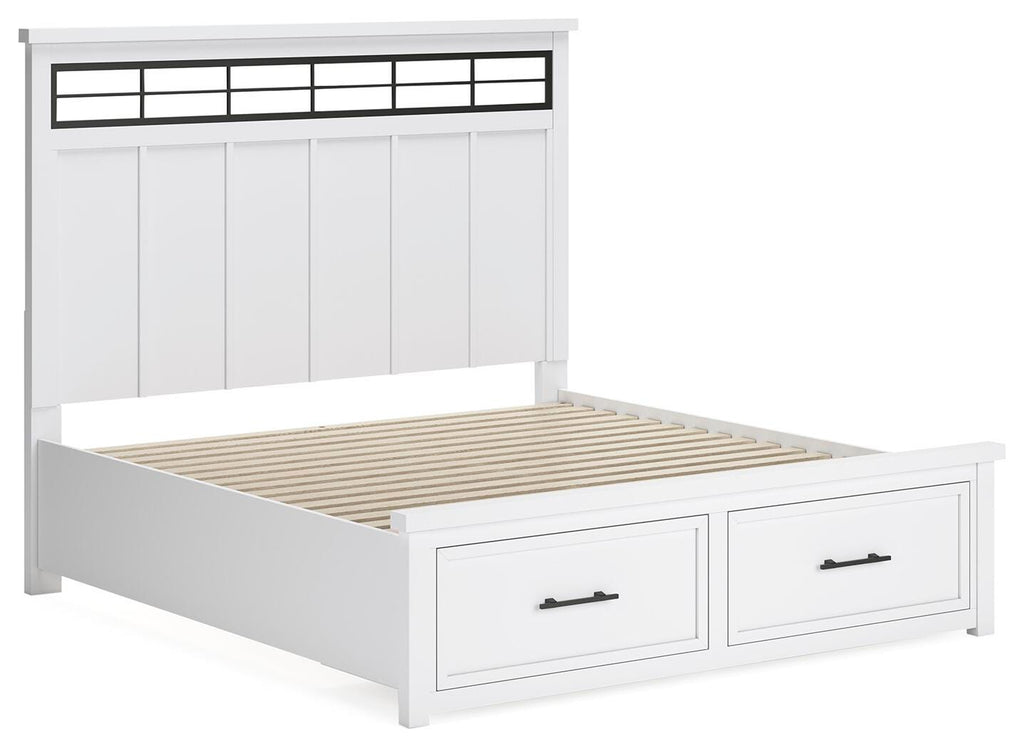Ashbryn King Panel Storage Bed in White/Natural, angle view
