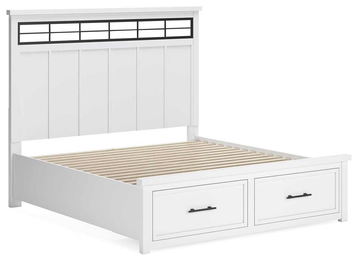 Ashbryn King Panel Storage Bed in White/Natural, angle view