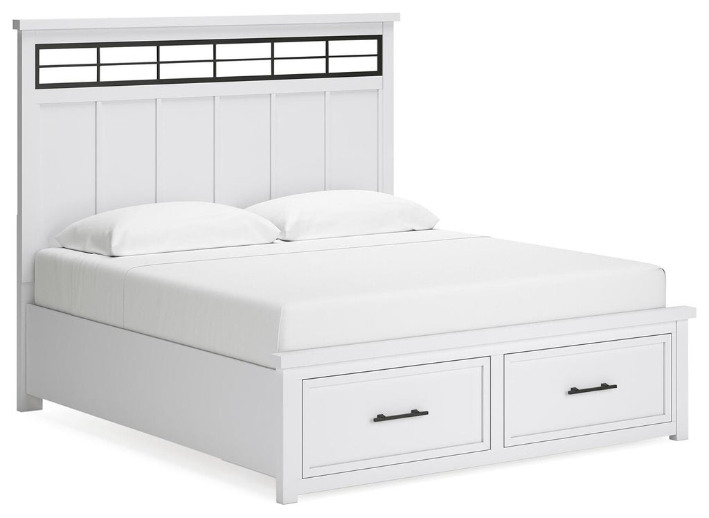 Ashbryn King Panel Storage Bed in White/Natural, angle view