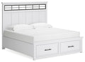 Ashbryn King Panel Storage Bed in White/Natural, angle view