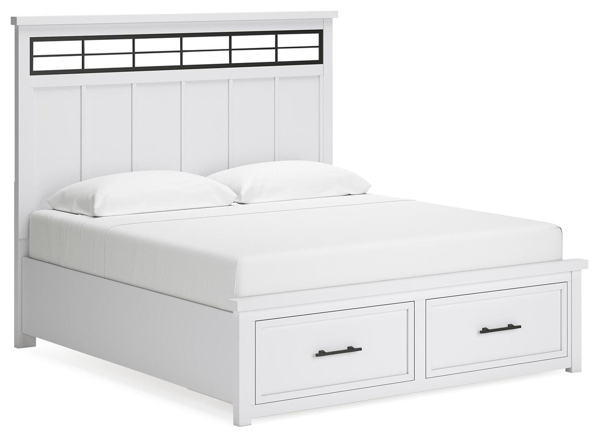 Ashbryn King Panel Storage Bed in White/Natural, angle view