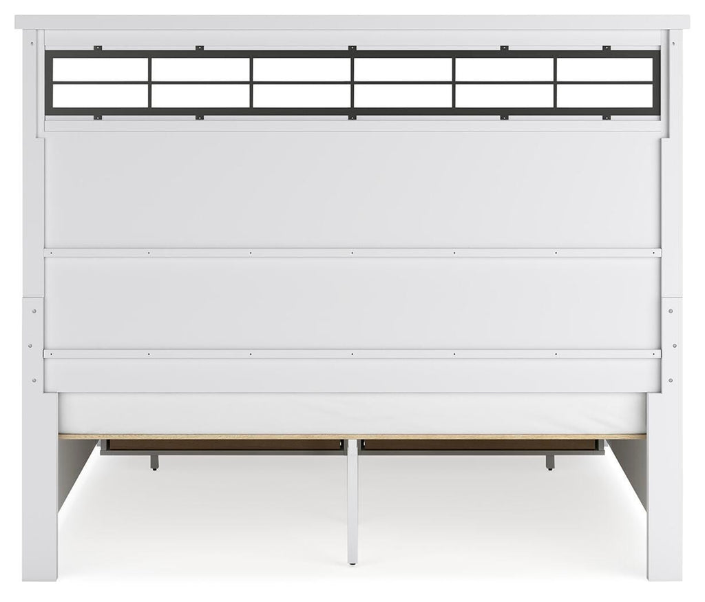 Ashbryn King Panel Storage Bed in White/Natural, back view