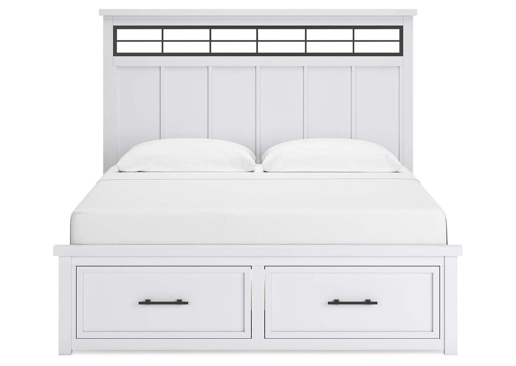 Ashbryn King Panel Storage Bed and 2 Nightstands front view