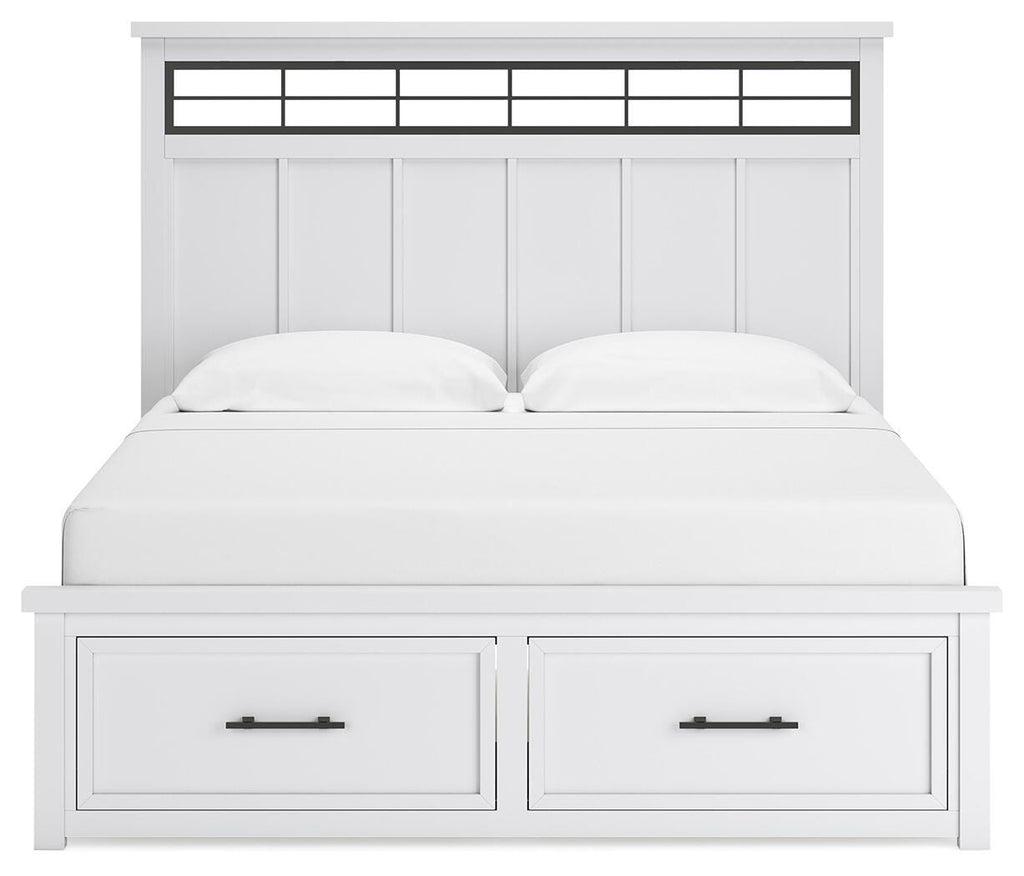 Ashbryn King Panel Storage Bed in White/Natural, front view