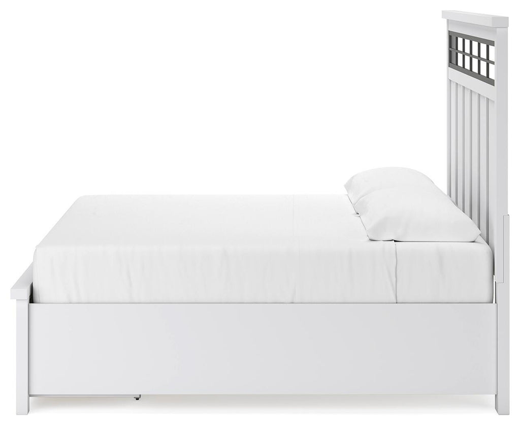 Ashbryn King Panel Storage Bed in White/Natural, alternate side view