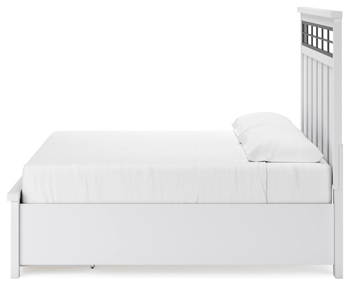 Ashbryn King Panel Storage Bed in White/Natural, alternate side view