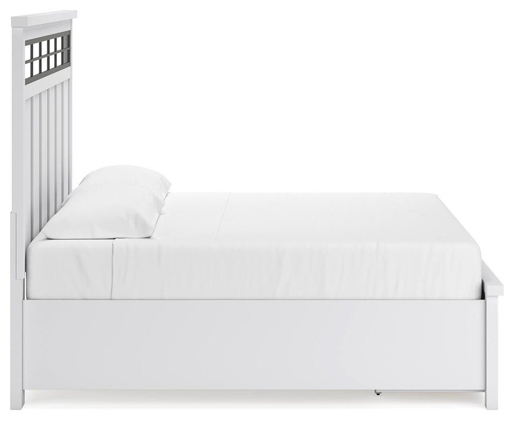 Ashbryn King Panel Storage Bed in White/Natural, side view