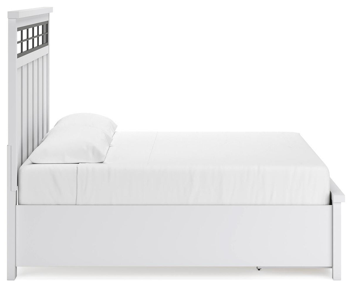 Ashbryn King Panel Storage Bed in White/Natural, side view
