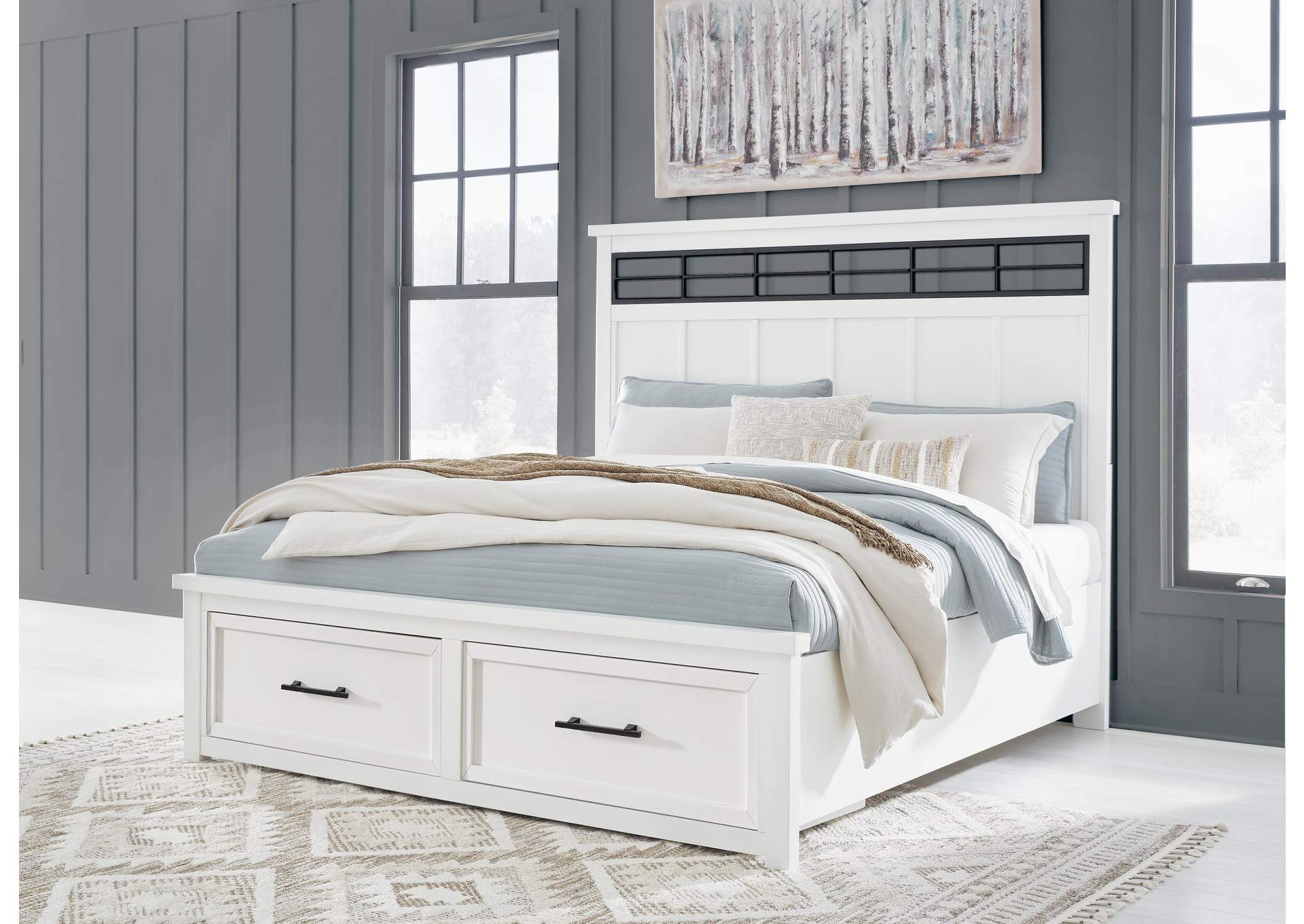 Ashbryn King Panel Storage Bed, Dresser, Mirror and Chest