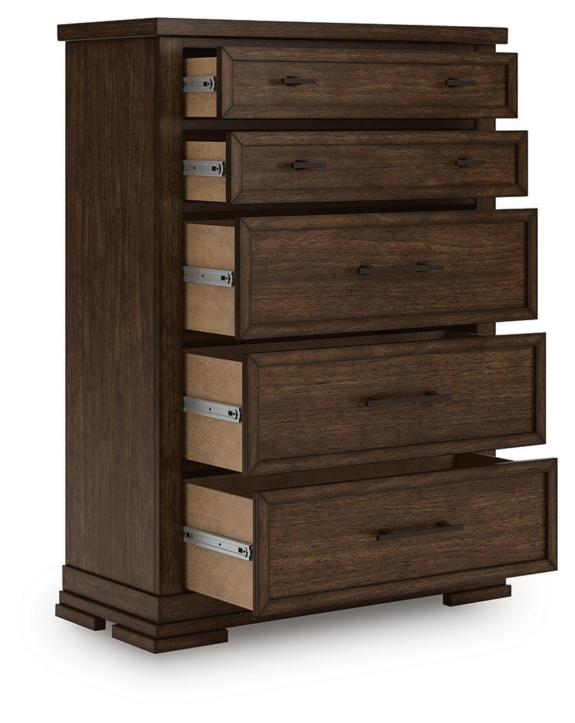 Taffenbrook Chest of Drawers in Medium Brown, open view