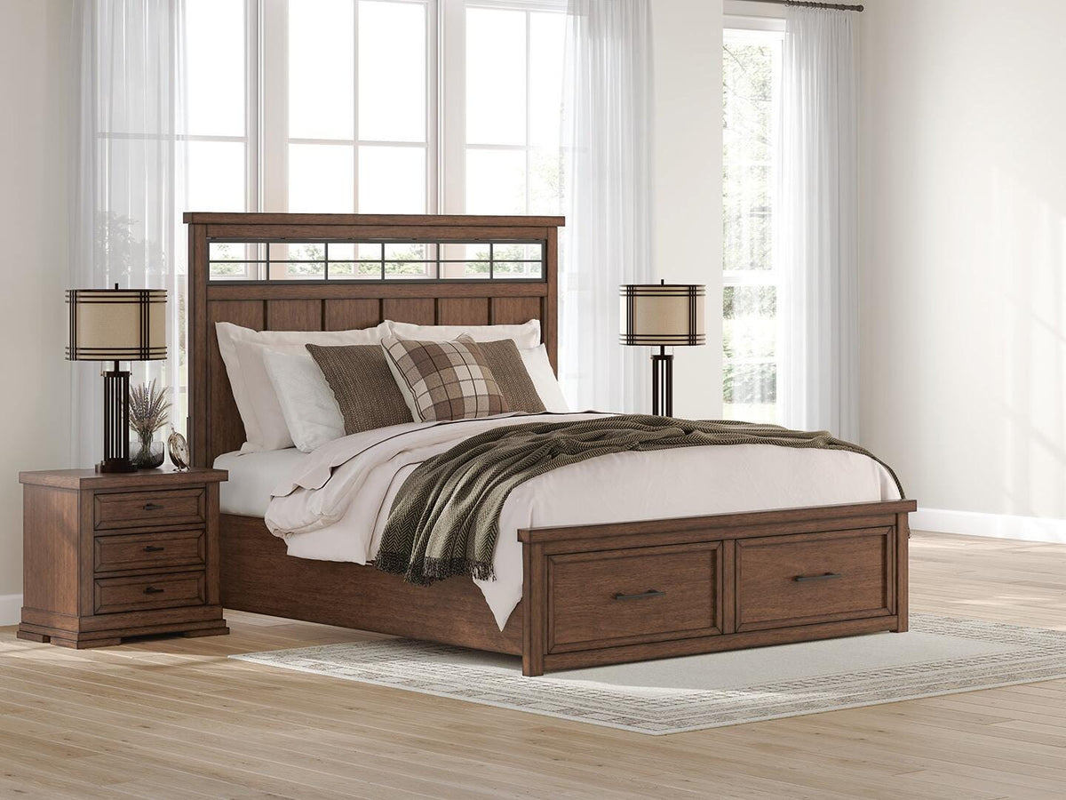 Taffenbrook California King Panel Storage Bed in Medium Brown, lifestyle view