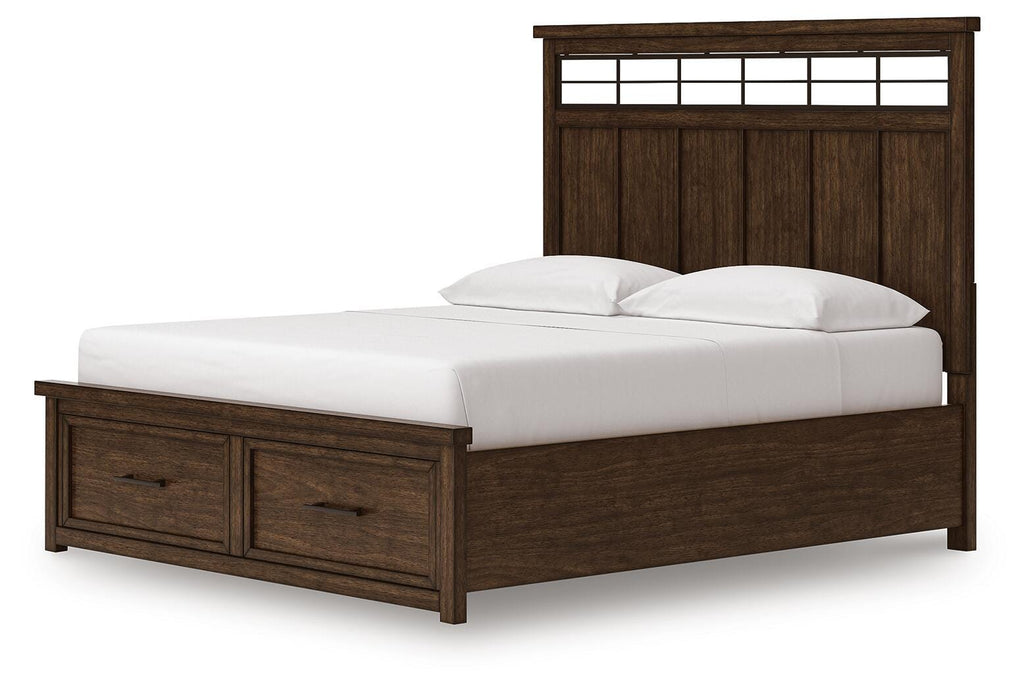 Taffenbrook California King Panel Storage Bed in Medium Brown, angle view