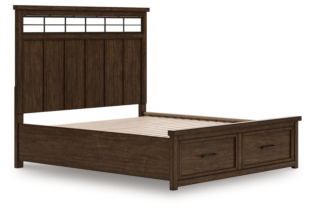 Taffenbrook California King Panel Storage Bed in Medium Brown, angle view