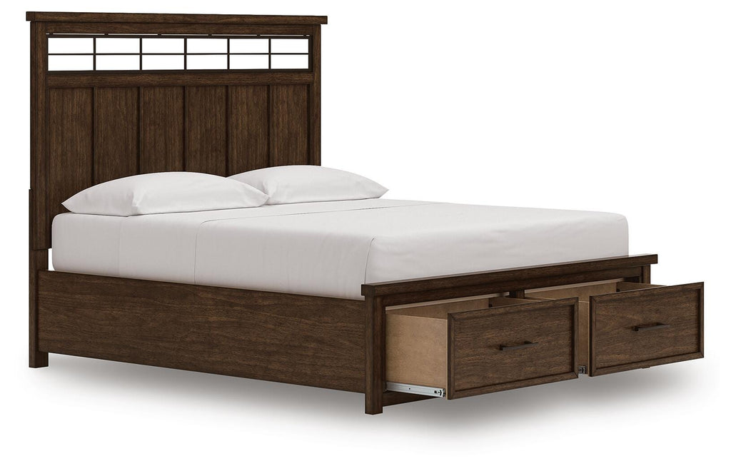 Taffenbrook California King Panel Storage Bed in Medium Brown, open view