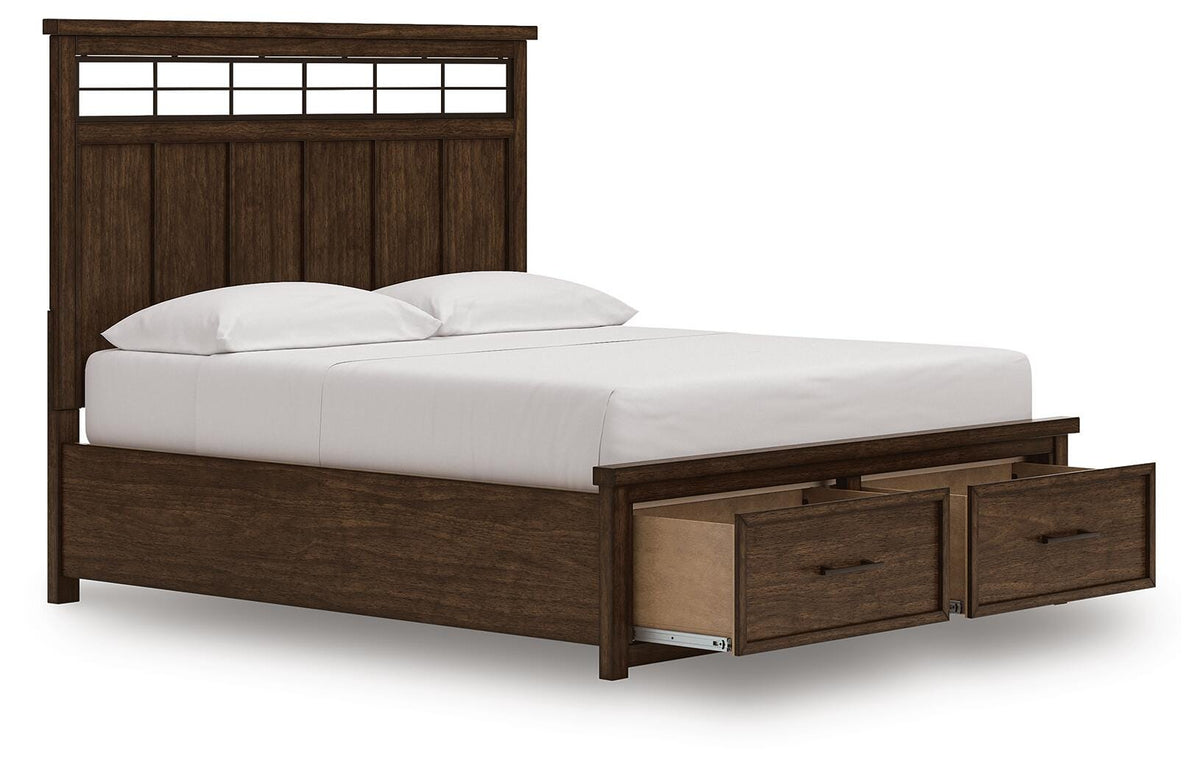 Taffenbrook California King Panel Storage Bed in Medium Brown, open view