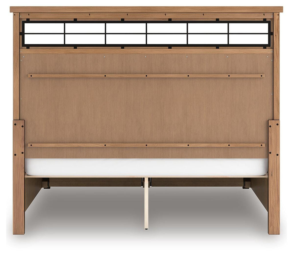 Taffenbrook California King Panel Storage Bed in Medium Brown, back view