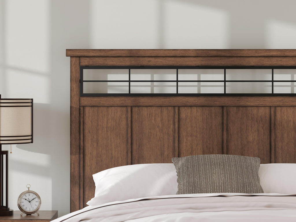 Taffenbrook California King Panel Storage Bed in Medium Brown, detail view