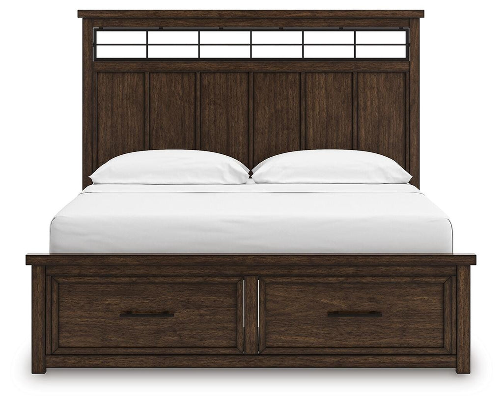 Taffenbrook California King Panel Storage Bed in Medium Brown, front view