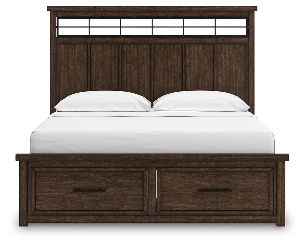 Taffenbrook California King Panel Storage Bed in Medium Brown, front view