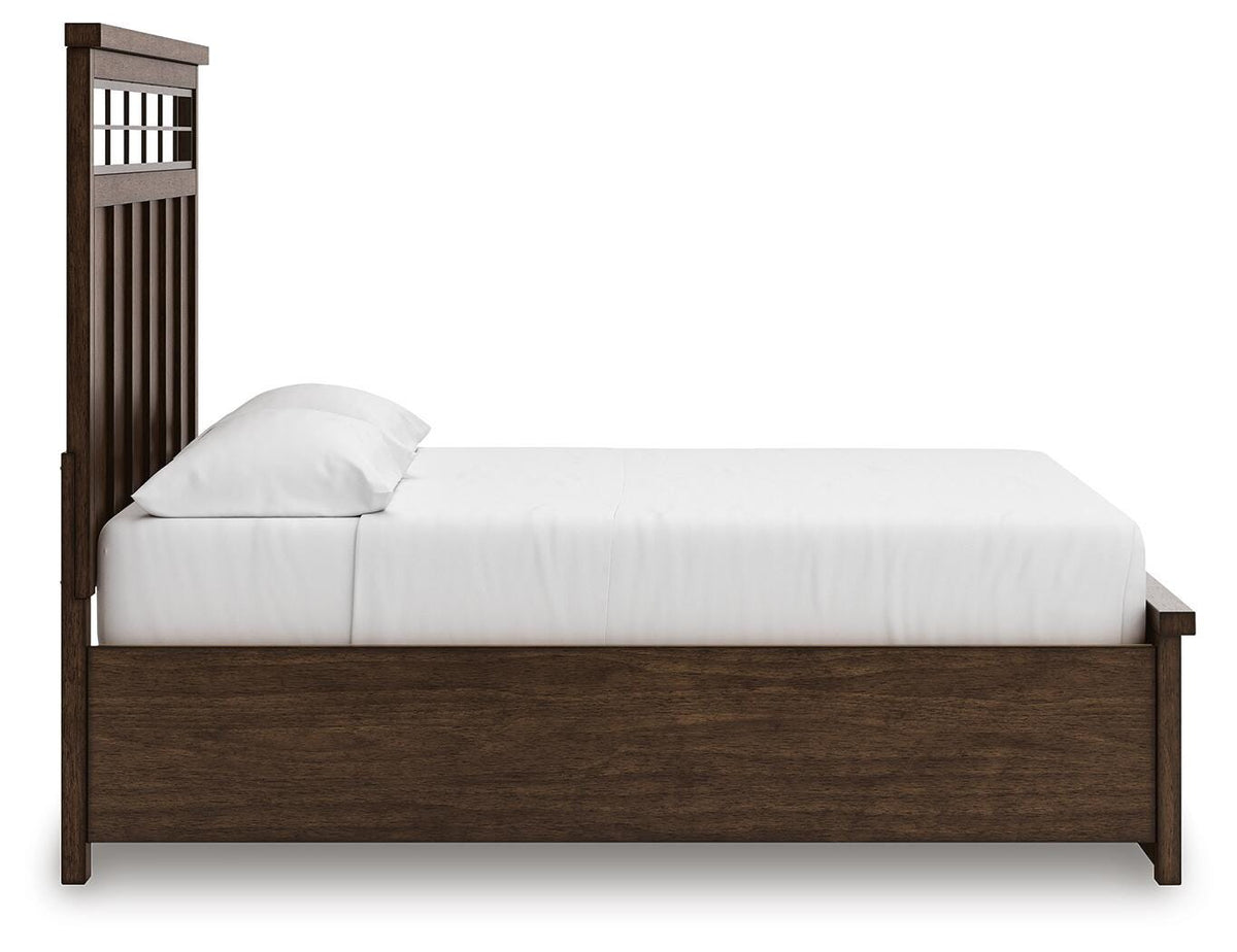 Taffenbrook California King Panel Storage Bed in Medium Brown, side view