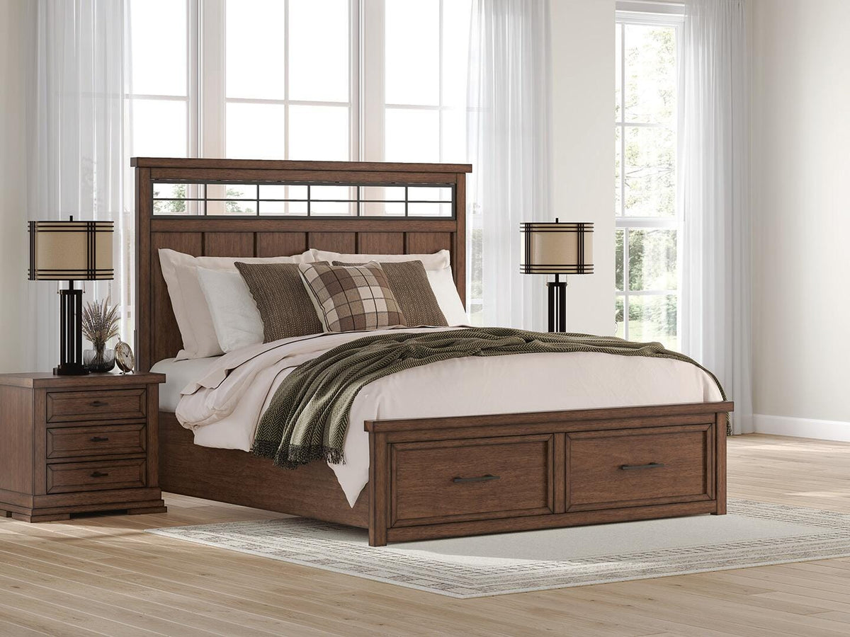 Taffenbrook King Panel Storage Bed in Medium Brown, lifestyle view
