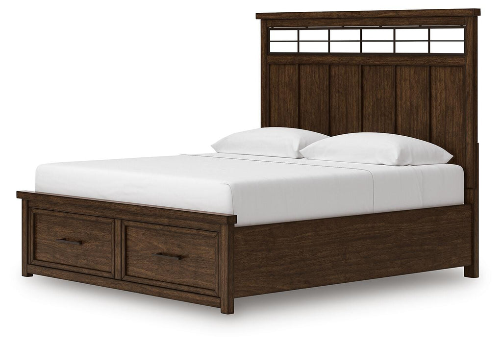 Taffenbrook King Panel Storage Bed in Medium Brown, angle view