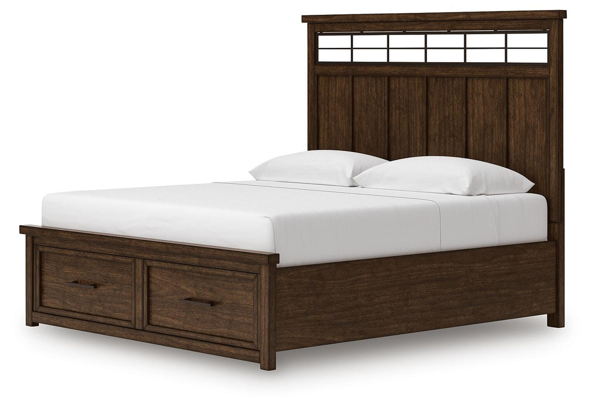 Taffenbrook King Panel Storage Bed in Medium Brown, angle view
