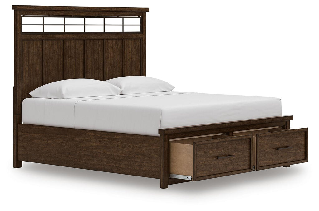 Taffenbrook King Panel Storage Bed in Medium Brown, open view