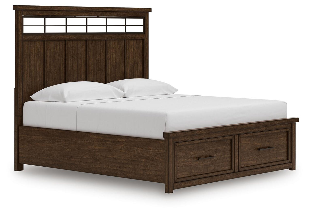 Taffenbrook King Panel Storage Bed in Medium Brown, angle view