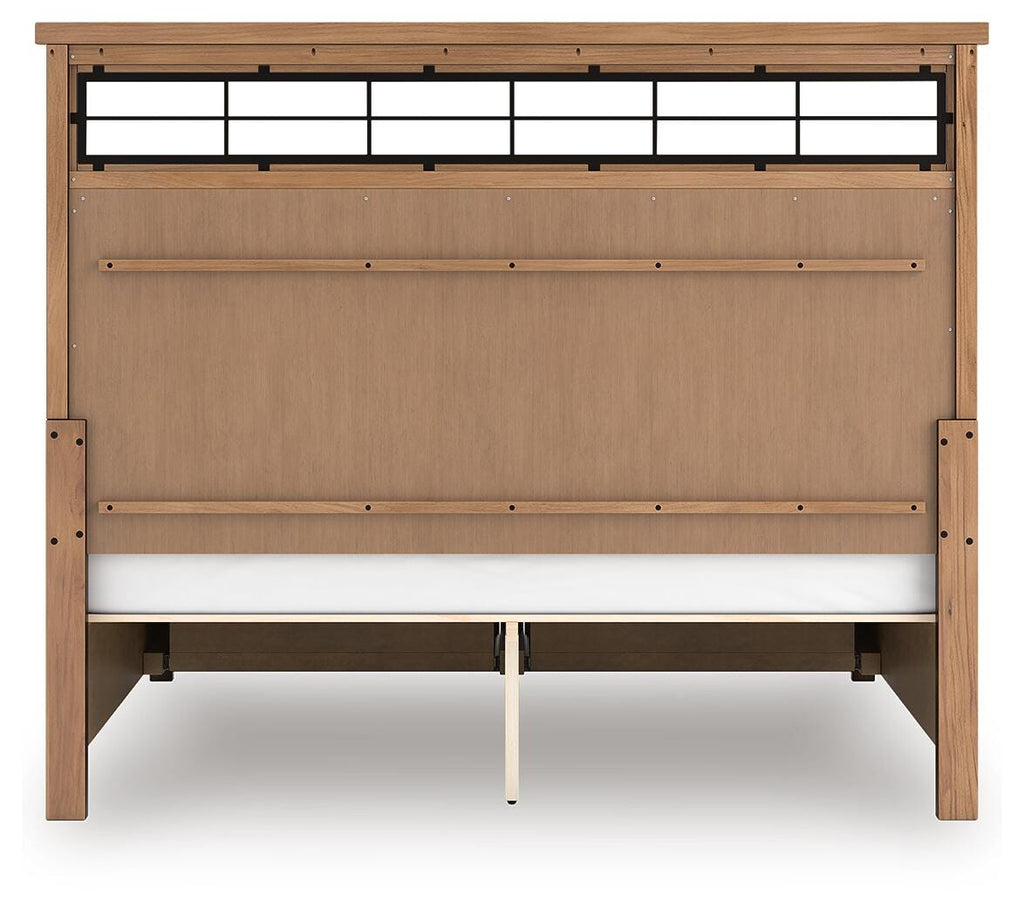 Taffenbrook King Panel Storage Bed in Medium Brown, back view