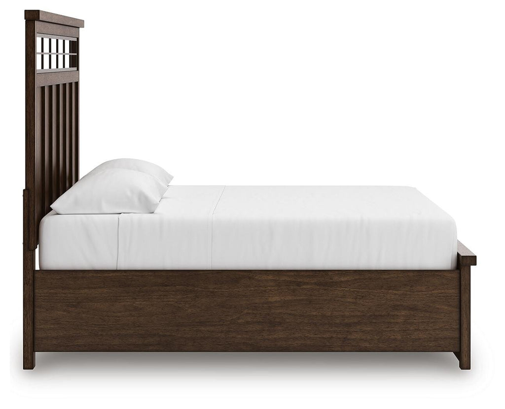 Taffenbrook King Panel Storage Bed in Medium Brown, side view