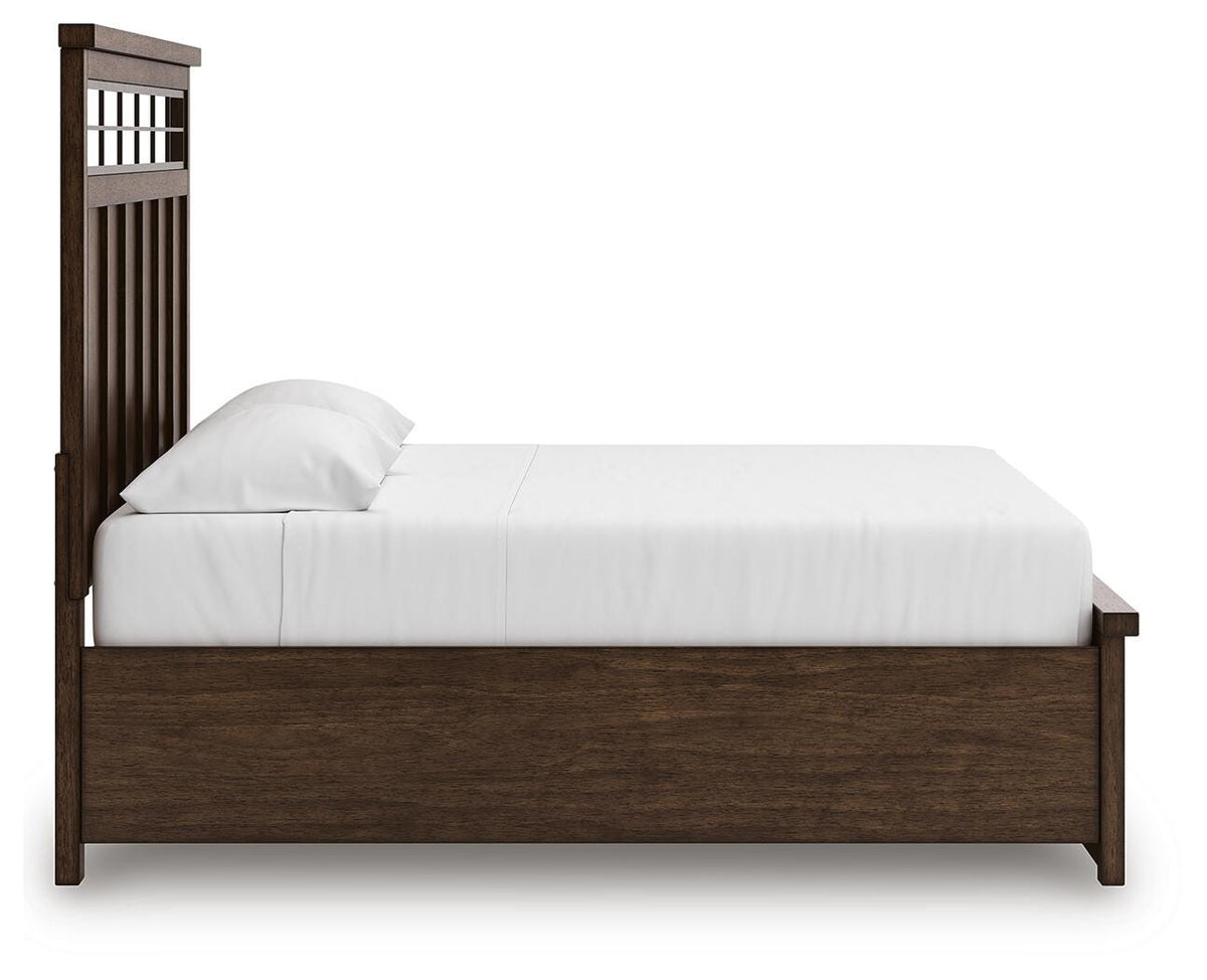 Taffenbrook King Panel Storage Bed in Medium Brown, side view