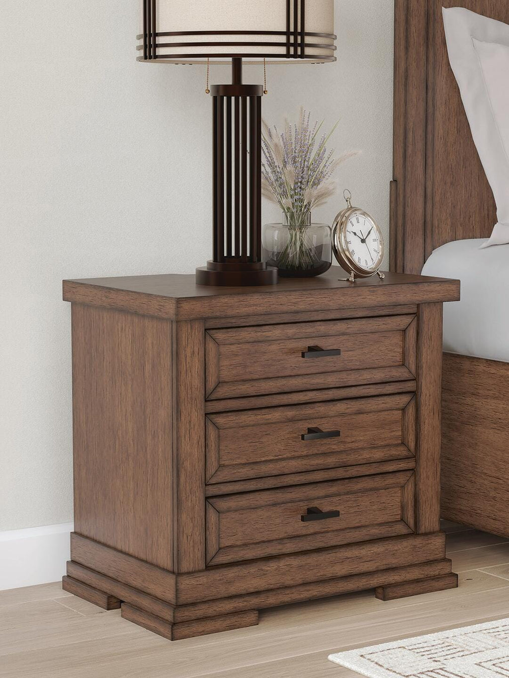 Taffenbrook Nightstand in Medium Brown, lifestyle view